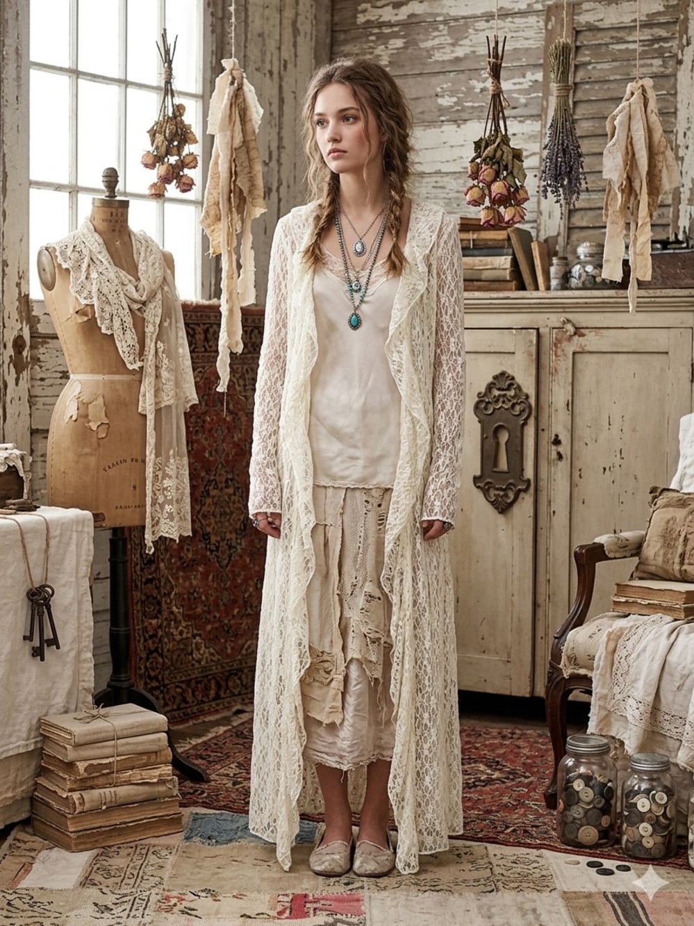 Vintage-Inspired Cream Lace kimono duster NWT Thirty Thirty